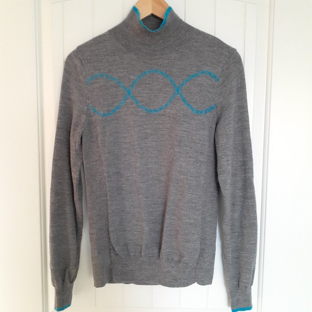 Athleta Momentum Wool Blend Cycling Mock Neck Embroidered Sweater Gray Size S